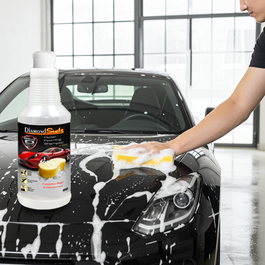 “Diamond Suds Car Wash logo with soap bubbles and diamond icon.”