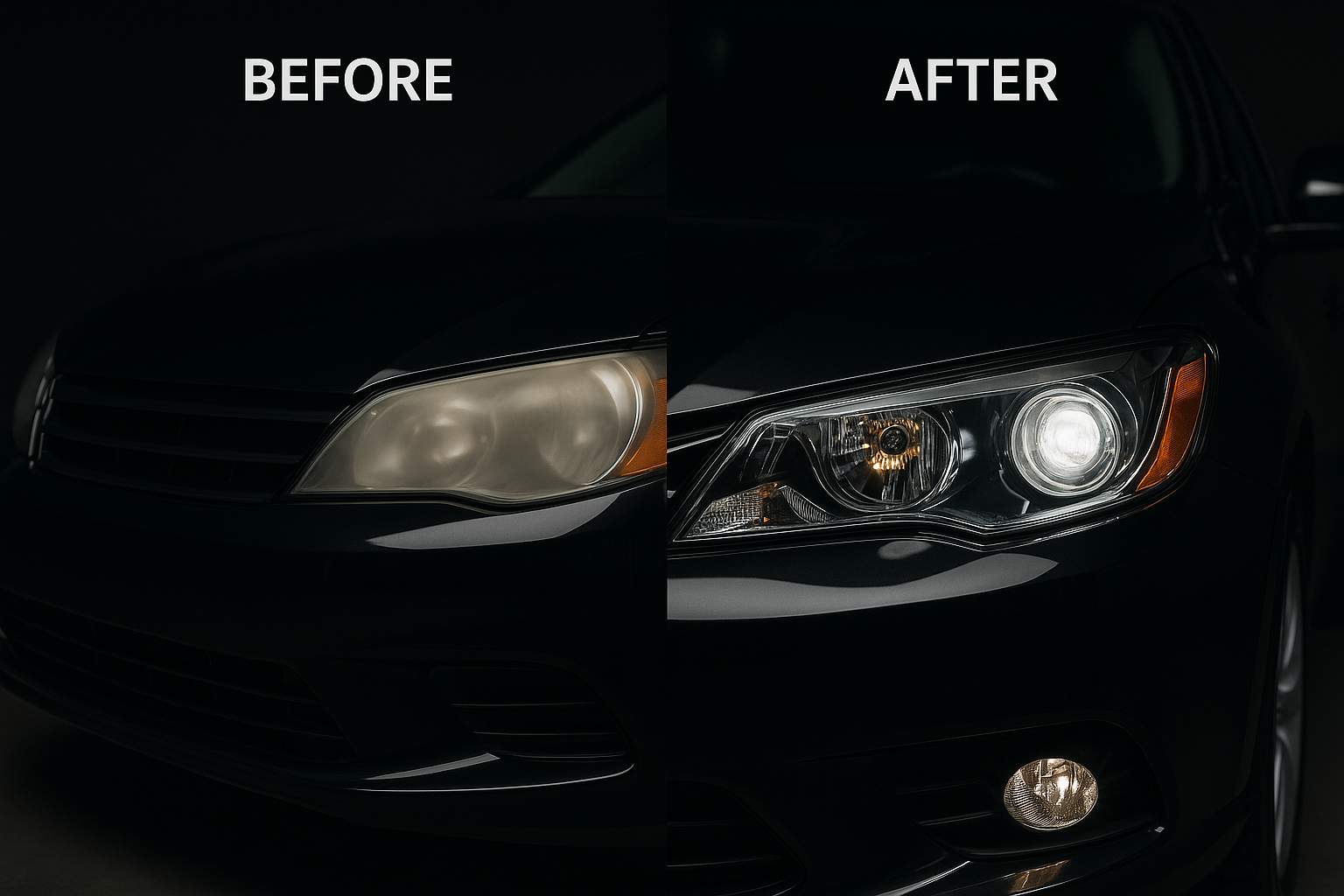 a black car with headlight restoration for a website header